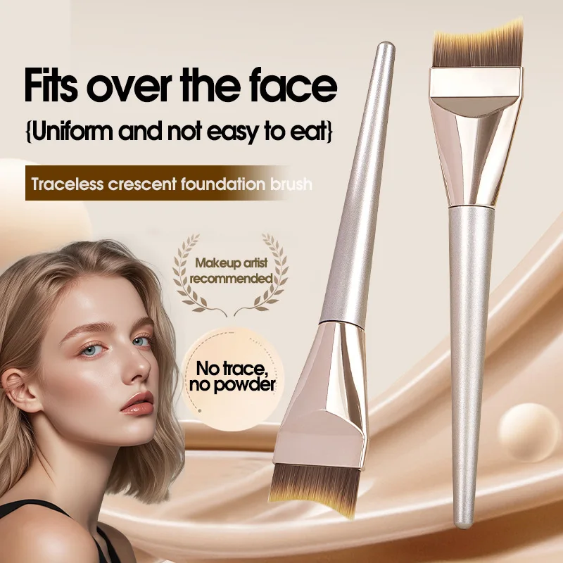 Seamless Crescent-Shaped Foundation Brush Non-Absorbent Flat Head Concealer Makeup Brush for Liquid Foundation