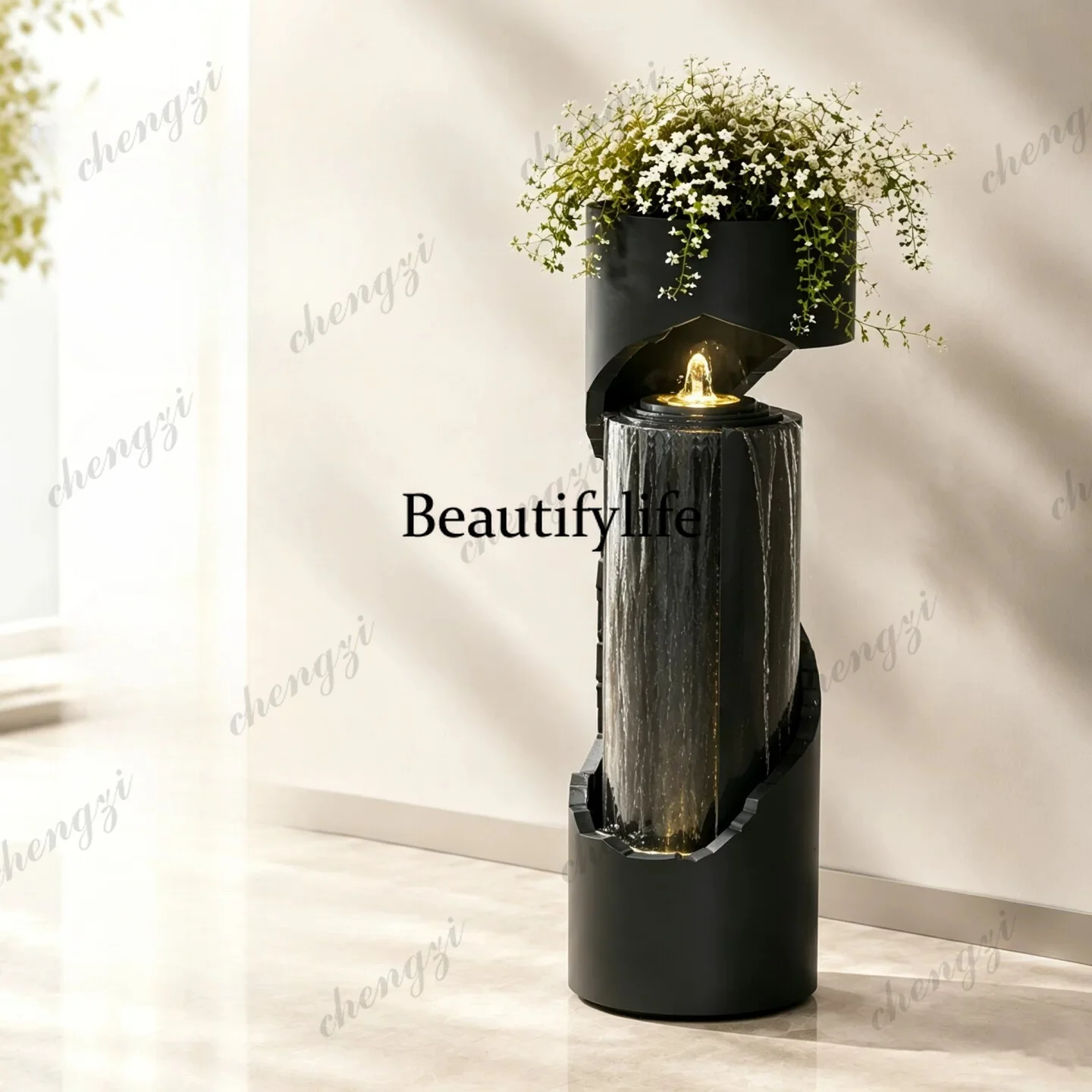 Living room indoor floor-to-ceiling running water fountain entrance light luxury landscaping circulating water floor ornament