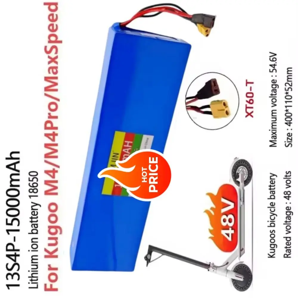 

Original 48V 15Ah 2000W Lithium-Ion Battery Pack 13S4P Configuration for 54.6V BMS Electric Scooters