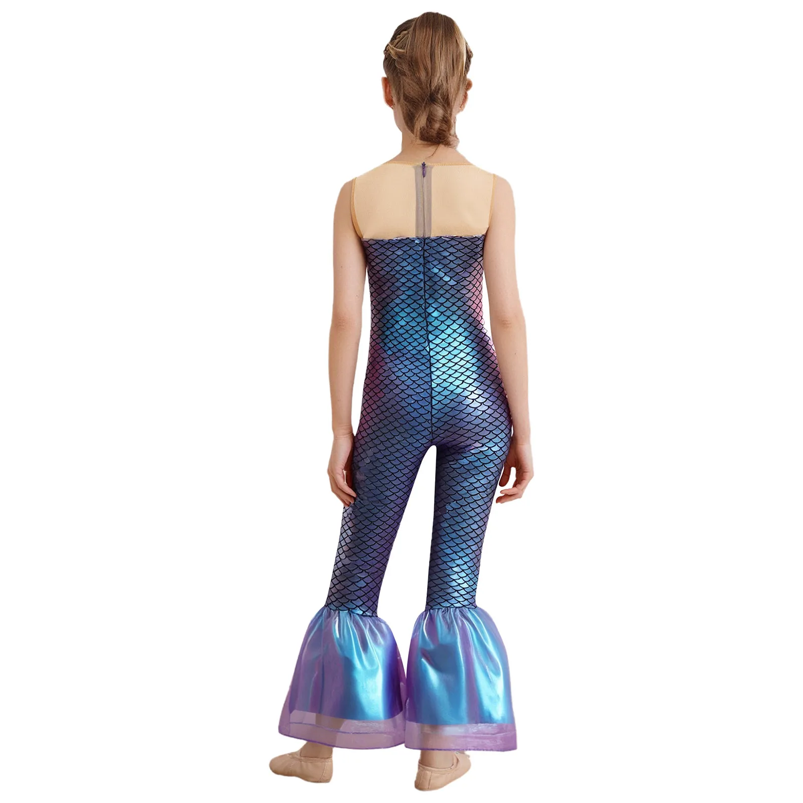 #6-16 Halloween Mermaid Cosplay Costume Fish Scales Print Flared Mermaid Jumpsuit Party Holiday Beachwear Dress-up Costume