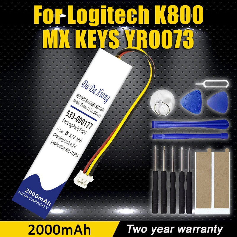 

DaDaXiong Аккумулятор для клавиатуры 2000 мАч для Logitech K800, MX KEYS, YR0073,533-000221 802085P 533-000177 533-000141 MX KEYS Mini
