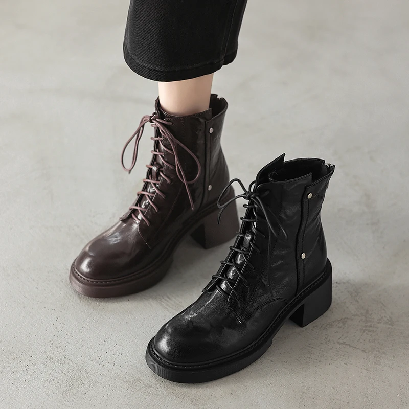 2026 new autumn winter women ankle boots natural leather plus size 22-25cm sheepskin+wool thick heel back zip short boots