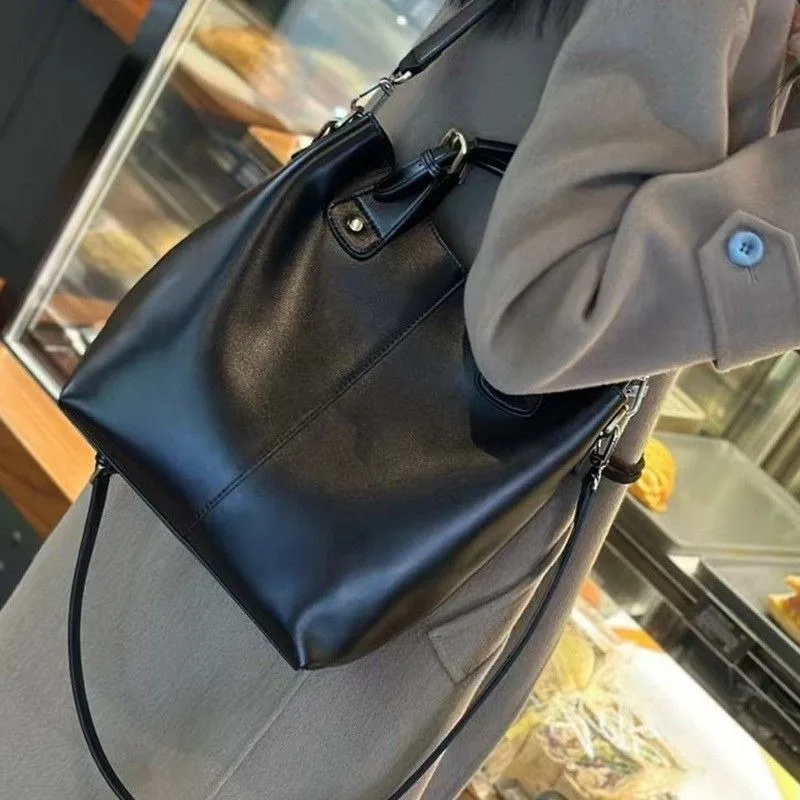 Sac à main en cuir de vachette souple pour femme, panier tout assressenti, sac seau, grande capacité, tannage végétal, sac à bandoulière