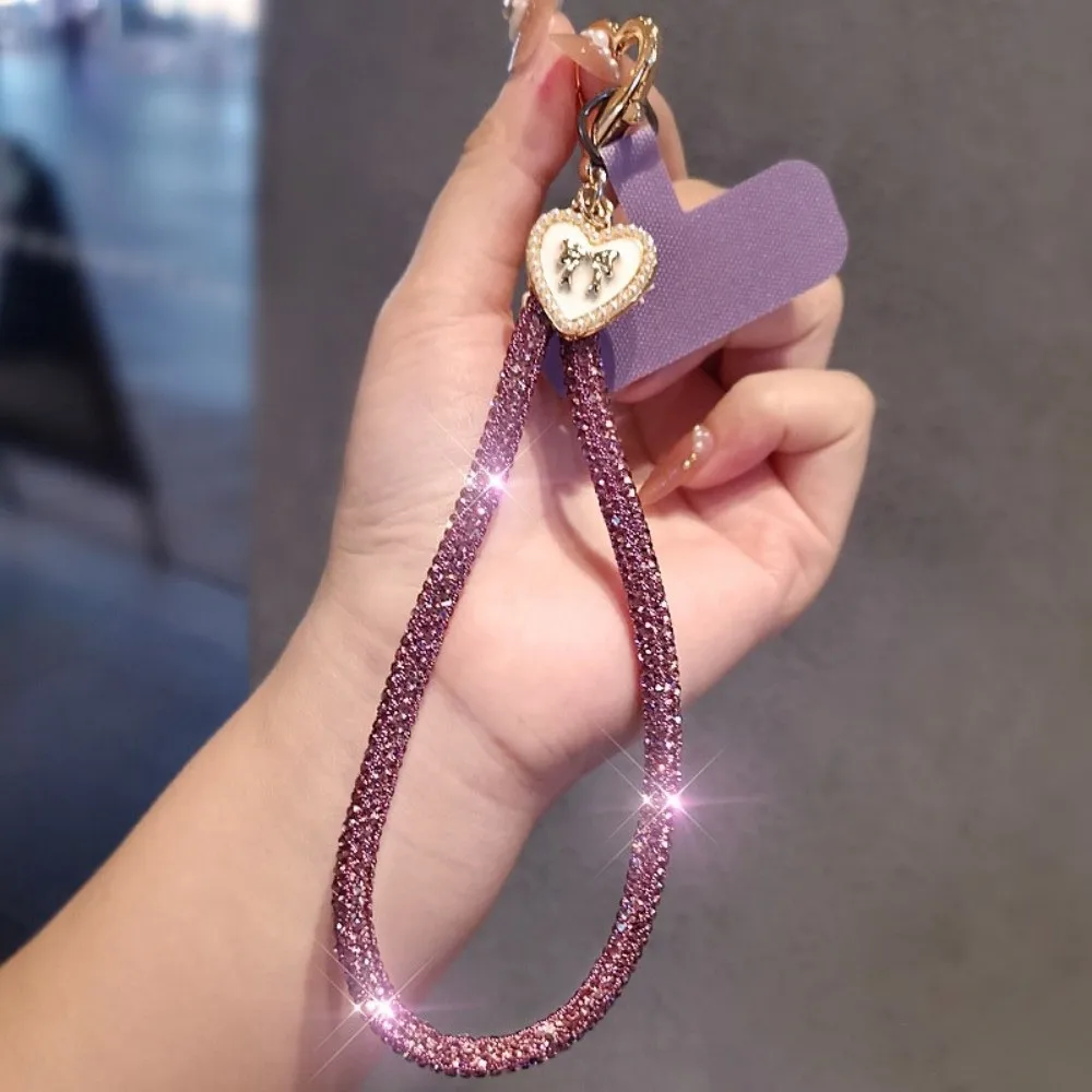Cabo de suspensão glitter strass telefone cordão curto estilo pulso portátil diamante telefone corda luxo bling bling