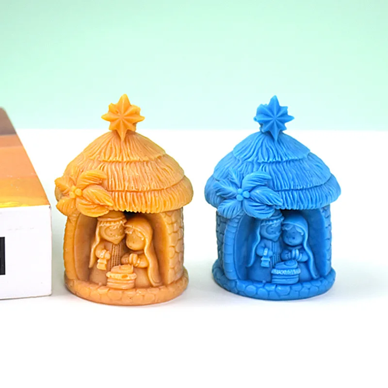 DIY 3D Nativity Scene Hut Silicone Mold Handmade Christmas Holiday Scented Candle Aromath Molds Tool Xmas Home Table Decor
