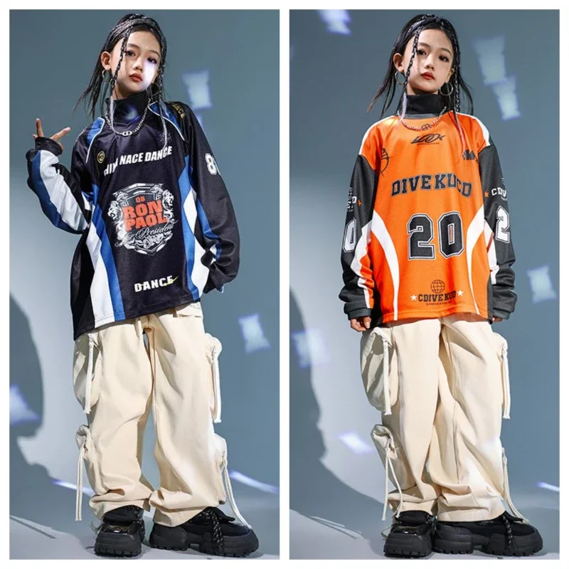 

New Hip Hop Street Dance Costume for Boys Girls Performance Outfit Teenage Loose Sport Tops Baggy Pants Fashion Children Clothes