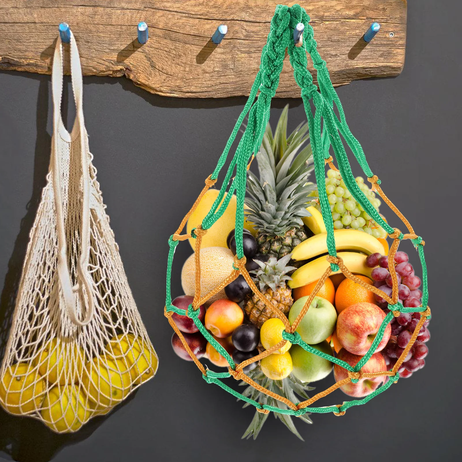 

10pcs Hanging Vegetable Basket Large Capacity Wall Mounted Macrame Fruit Hammock Reusable Mesh Storage Holder For Fruits