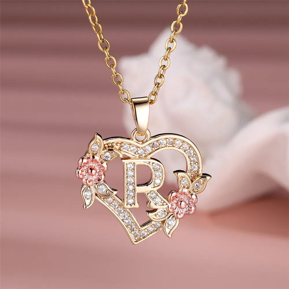 Cute Female A-Z Letter Pendant Necklace Vintage Yellow Gold Color Wedding Jewelry Gift For Women