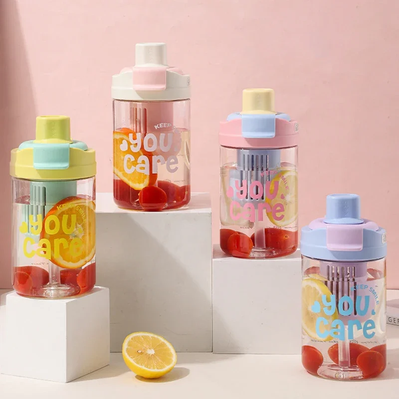Large Capacity 650ml Glass Straw Cup Transparent Sippy English Letter Bubble Tea Coffee Drinkware Sports Water Cup Household