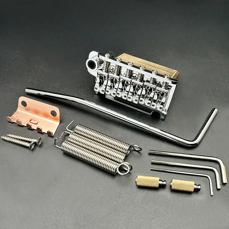 

Guitar Tremolo Bridge 83.5x40.5 String Sapceing 54.5MM(5x10.9MM) Brass Block Cambered Surface Saddle Chrome