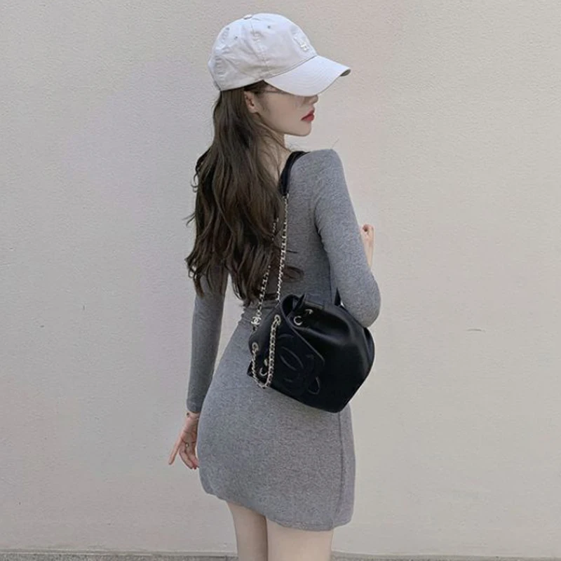 여성 사선 칼라 솔리드 긴팔 미니 드레스 섹시한 짧은 바디콘 스커트 드레스 캐주얼 셔츠 패션 Y2K 의류