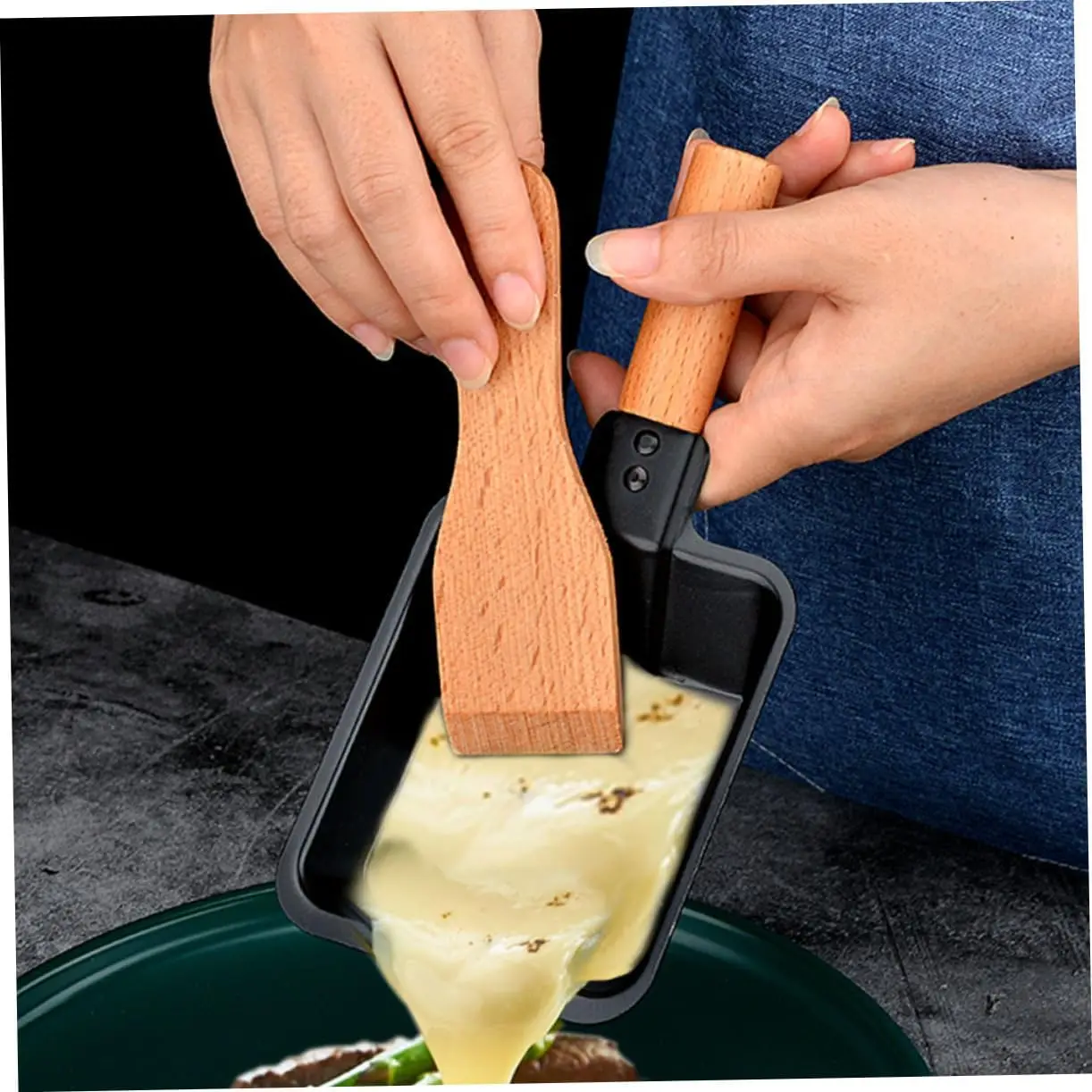 YIGO Stocked Non-Stick Cheese Raclette, Rotaster Baking Tray Stove Set Carbon Steel Portable Cheese Melter Pan