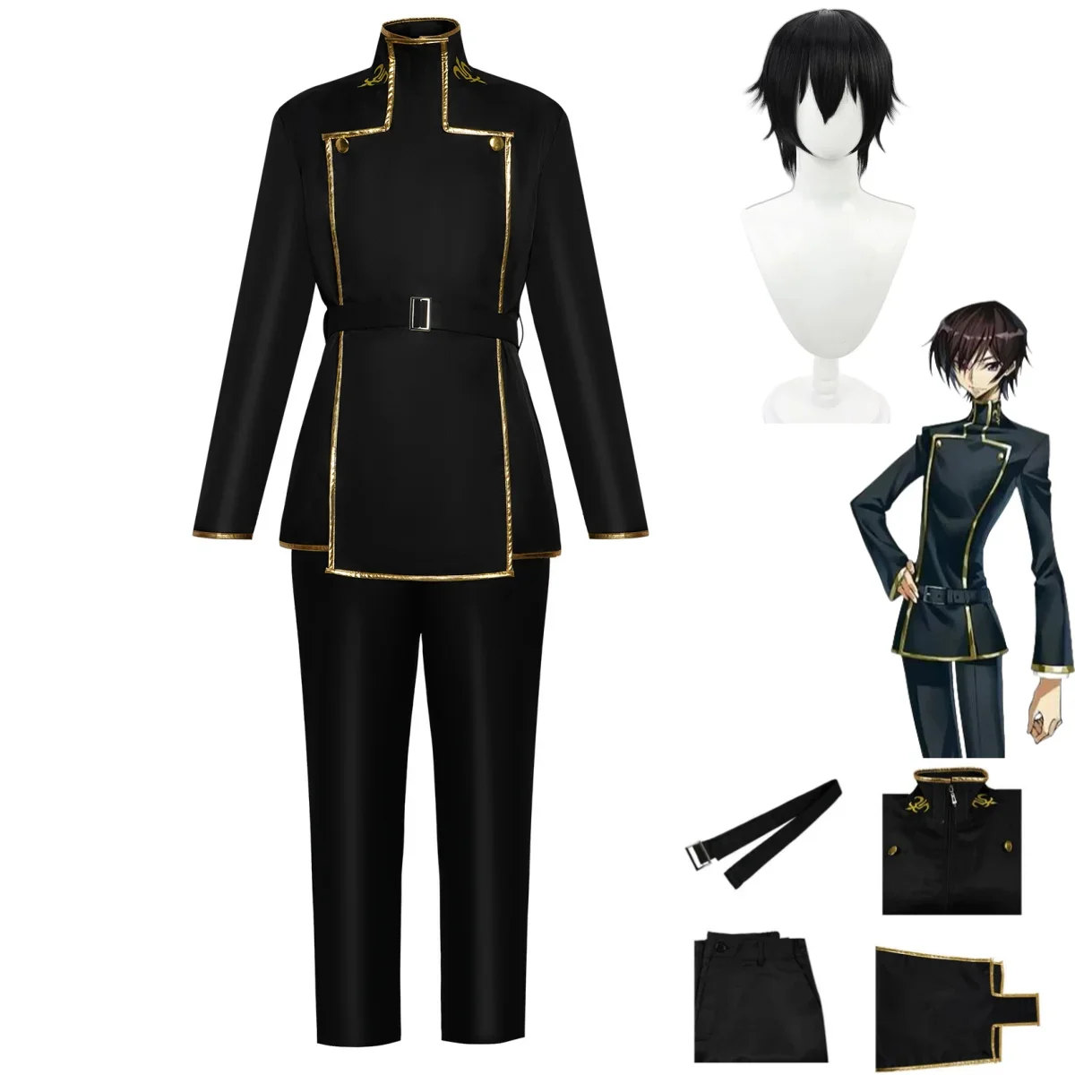 Anime CODE GEASS Lelouch of The Rebellion Lelouch Lamperouge Cosplay Costume Wig Black School Uniform Full Set Man Carnival Suit