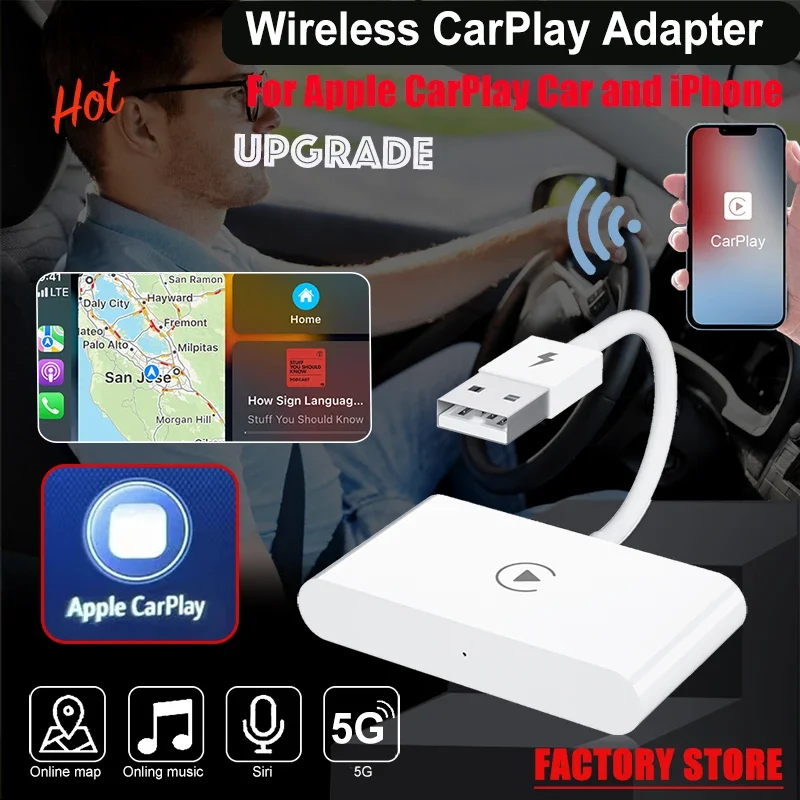 

Wireless CarPlay Adapter for iPhone and Apple CarPlay Car, Upgrade Smart Dongle for Converting Factory Wired CarPlay to Wireless