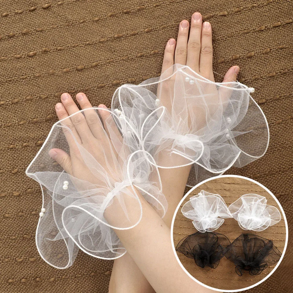 Fashion Ruffled Floral Arm Sleeves Women Short Hand Sleeves Ladies Elegant Gloves Lace Decorative Cuff Fake Sleeves Photo Prop