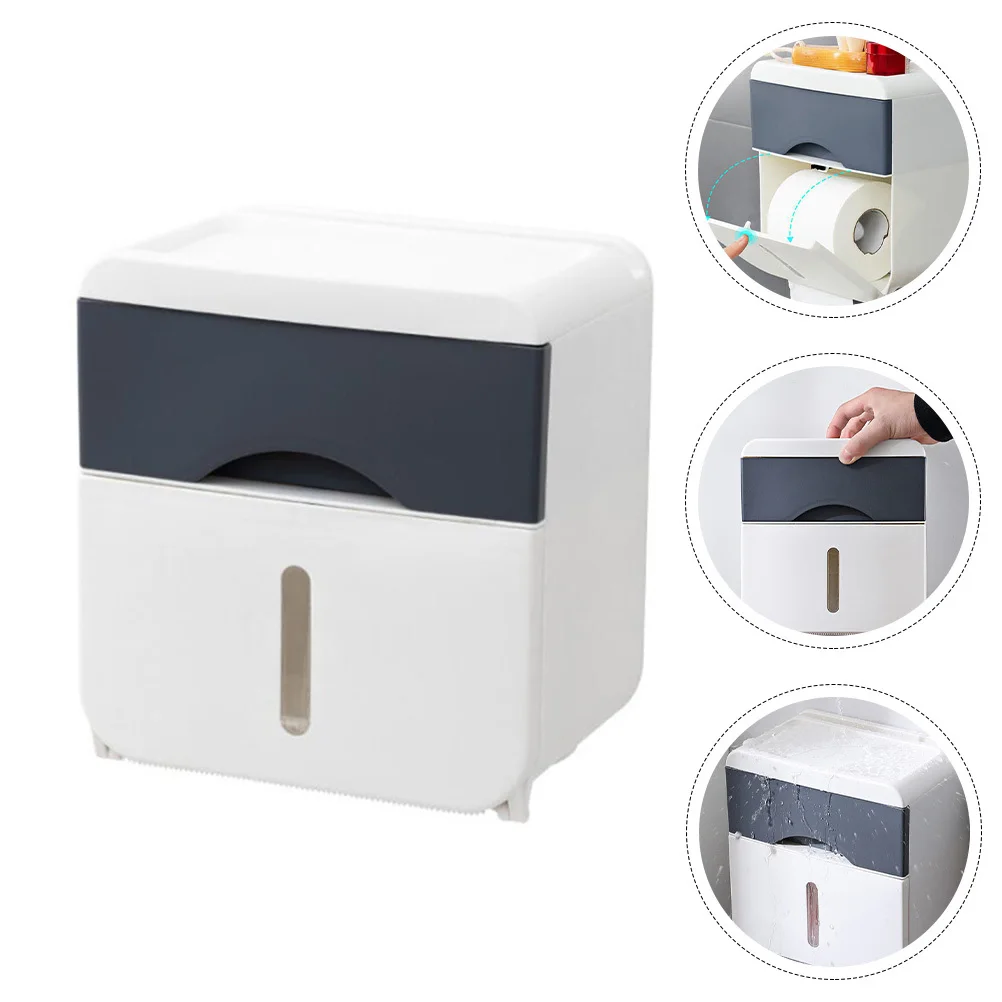 Bathroom Paper Box ABS No Punch Tissue Holder Toilet Tissue Box with Drawer Storage for Home Hotel Use