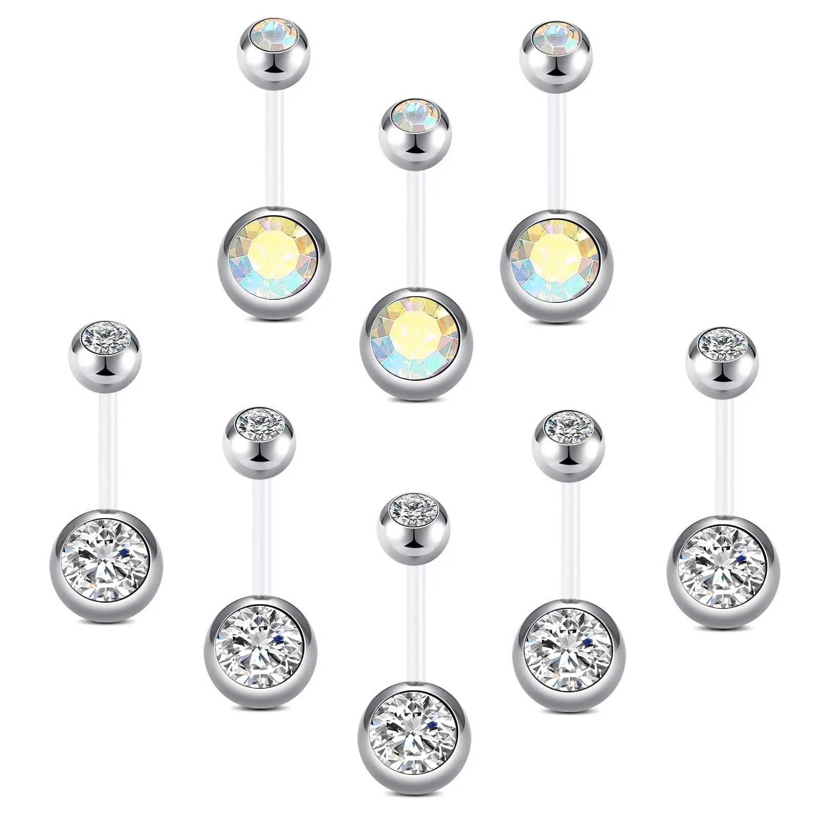 7Pcs Plastic Belly Button Rings Navel Maternity Pregnancy Sport Pregnant Women Flexible Clear Belly Piercing Retainers 10mm