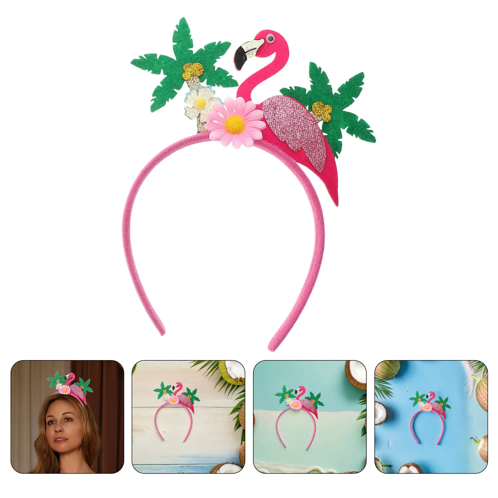 

4Pcs Hawaii Flamingo Headband Tropical Palm Tree Flower Hair Accessories for Women Luau Party Carnival Festival Beach Decor