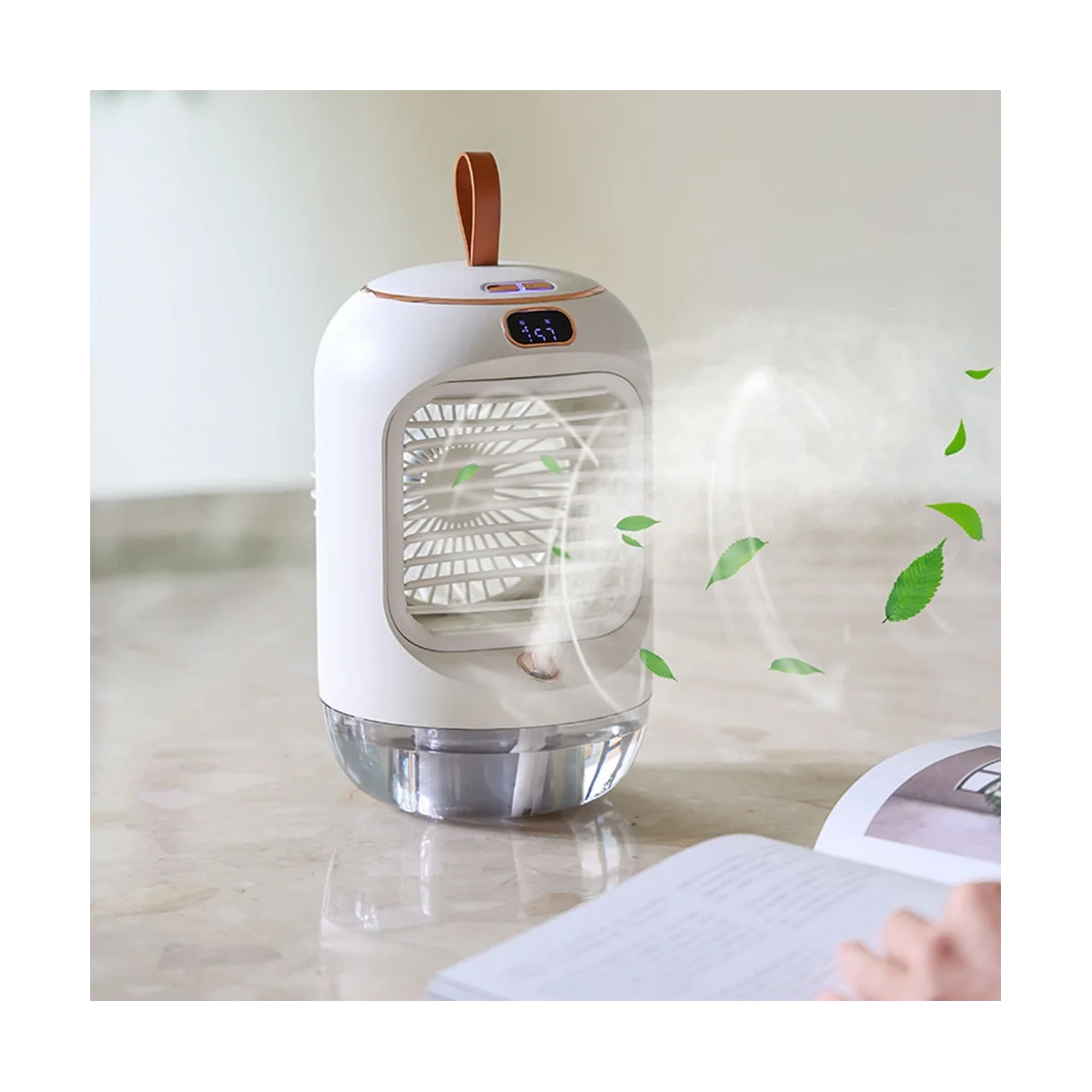 Electric Fan Rechargeable Portable Desktop Silent USB Cooling Mini Portable Fan Air Conditioners Home Humidifier,White-A59E