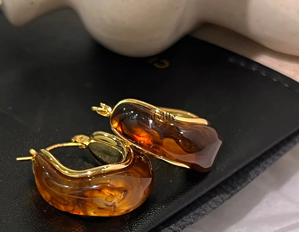 Maillard-Brown Niche Design Earrings, Light Luxury, Autumn and Winter