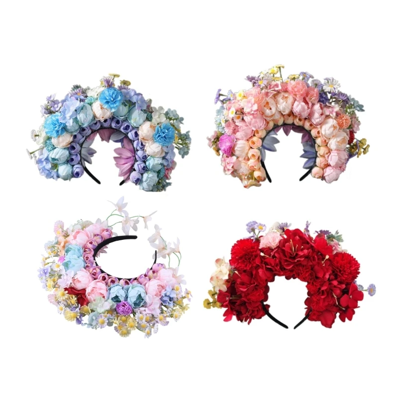 ZB91 Rose Flower Headband Hairband Wedding Festival Parties Silk Head Hoop