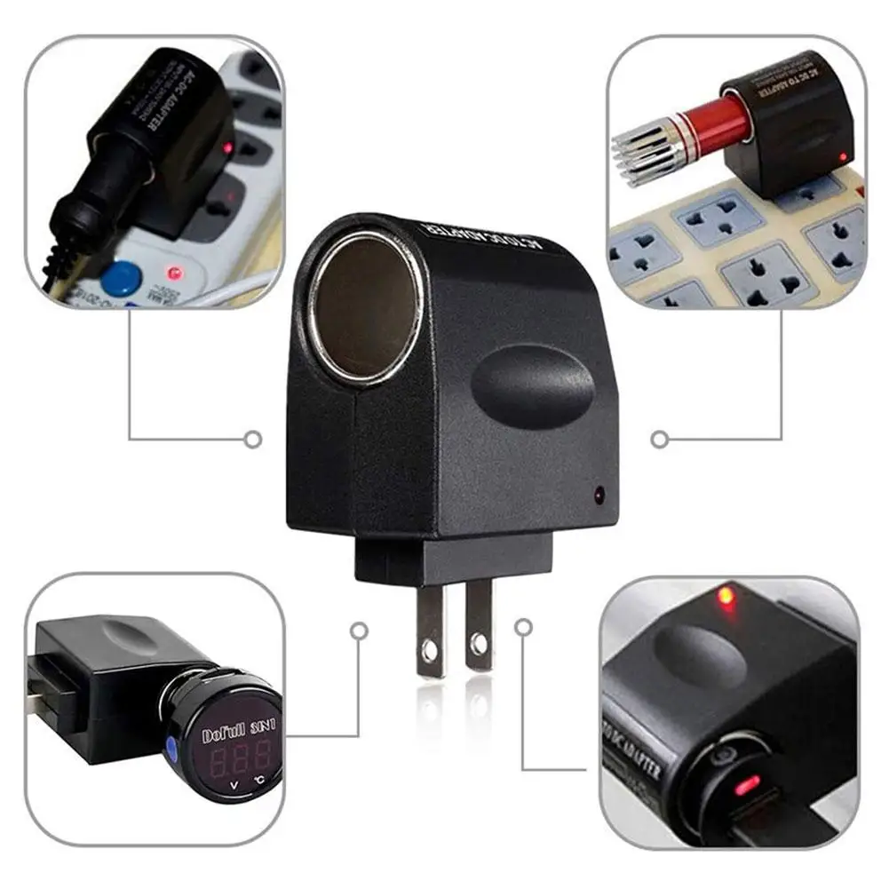

AC Adapter With Car Socket Auto Charger EU US Plug 220V AC To 12V DC Use For Car Electronic Devices Cigarette Lighter Adapt P5F8
