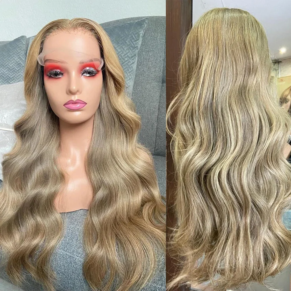 

Warm Blonde Highlights Synthetic Lace Front Wig 13x4 HD Lace Layered Wave Glueless Wigs Daily Use High Heat FUTURA Girls GiftWig
