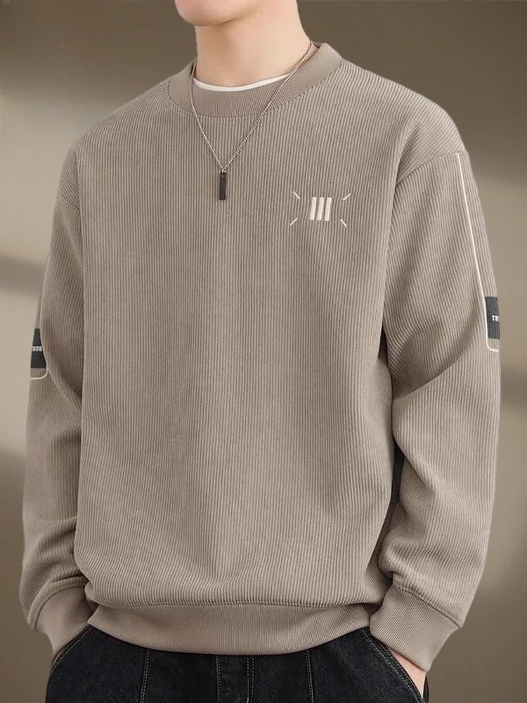 

Men's round Ne Long Sve T-irt Spring New Loose Casual Versatile Sweatirt Comfortable Polyester Anti-Wrinkle