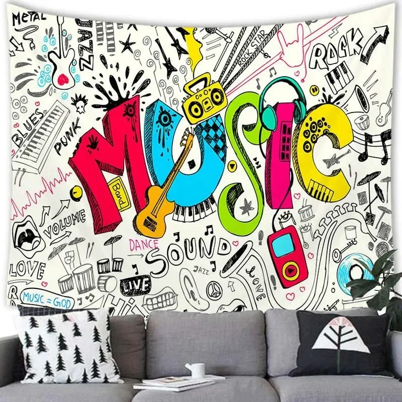 Colorful Music Note Tapestry Decor Party Home Music Room Bedroom Decoration Background Tapestry Band Exclusive Hanging Curtain