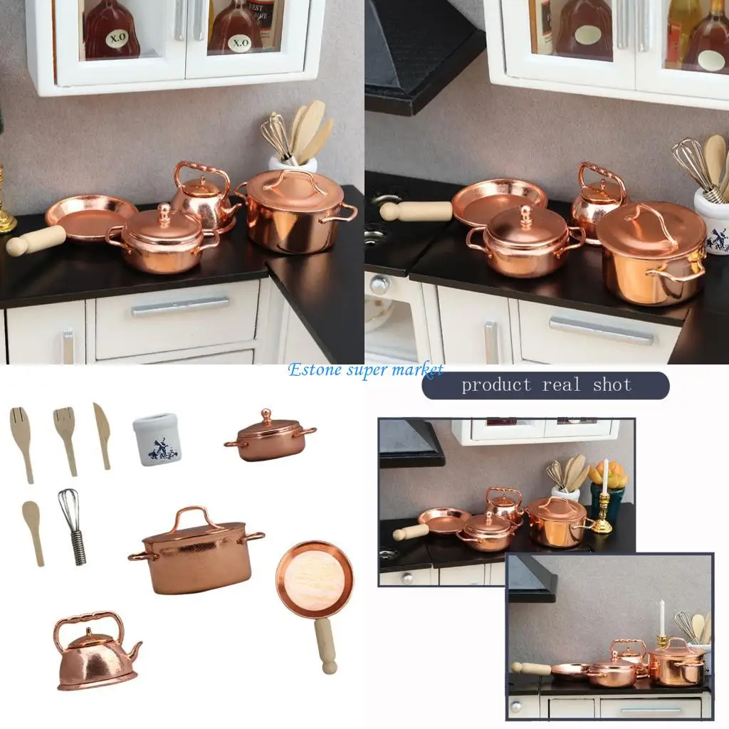 

090B реалистичные миниатюрные кухонные аксессуары в масштабе 1/12, металлическая сковорода и кастрюля для миниатюрных проектов