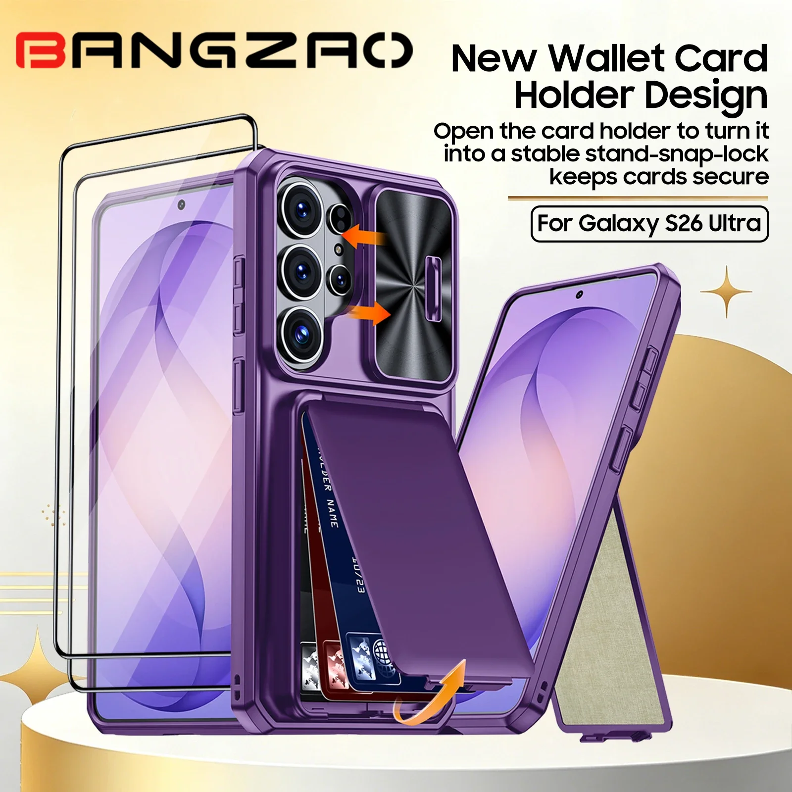 

618 Sale for Samsung S26 Ultra Card Holder RFID Blocking Shockproof and Scratch Resistant Camera Protection Phone Case-Purple