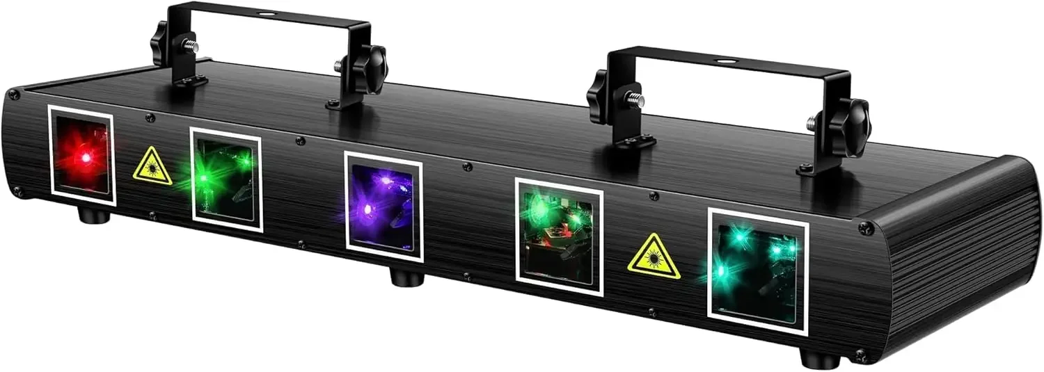 

U`King DJ Laser Light, 5 Beam Effect Sound Activated DJ Party Lights RGBYC LED Laser Light Show with DMX Control for Disco Danci