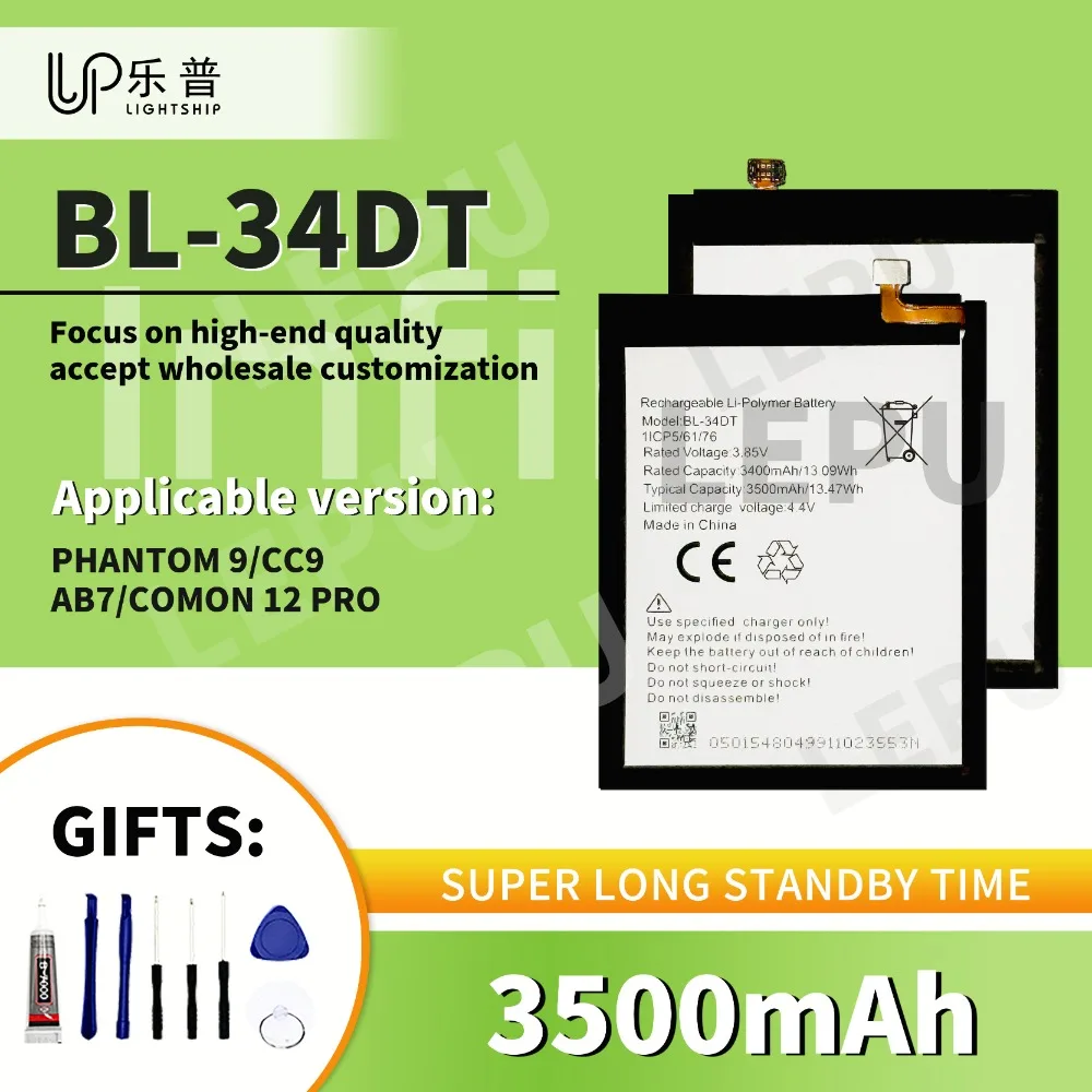 

TECNO PHANTOM 9 Phone Battery INFINIX CC9 Original Battery BL-34DT 3500mAh for TECNO COMON 12 PRO Replacement Battery BL-34DT