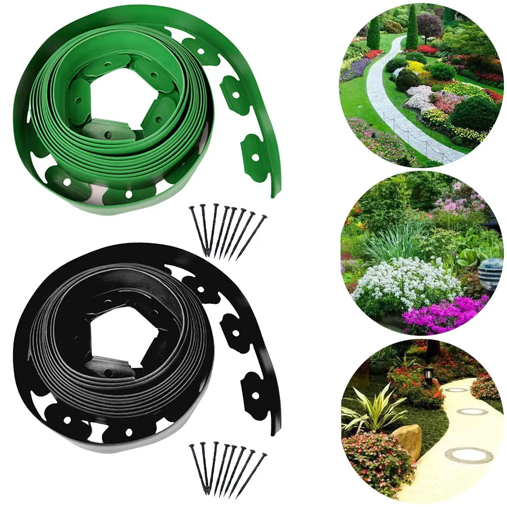 

5M/10M Fixed Garden Barrier Lawn Grass Plastic Edging Border Landscape Edging Garden Edge Kit for Yard Flower Bed Easy Install