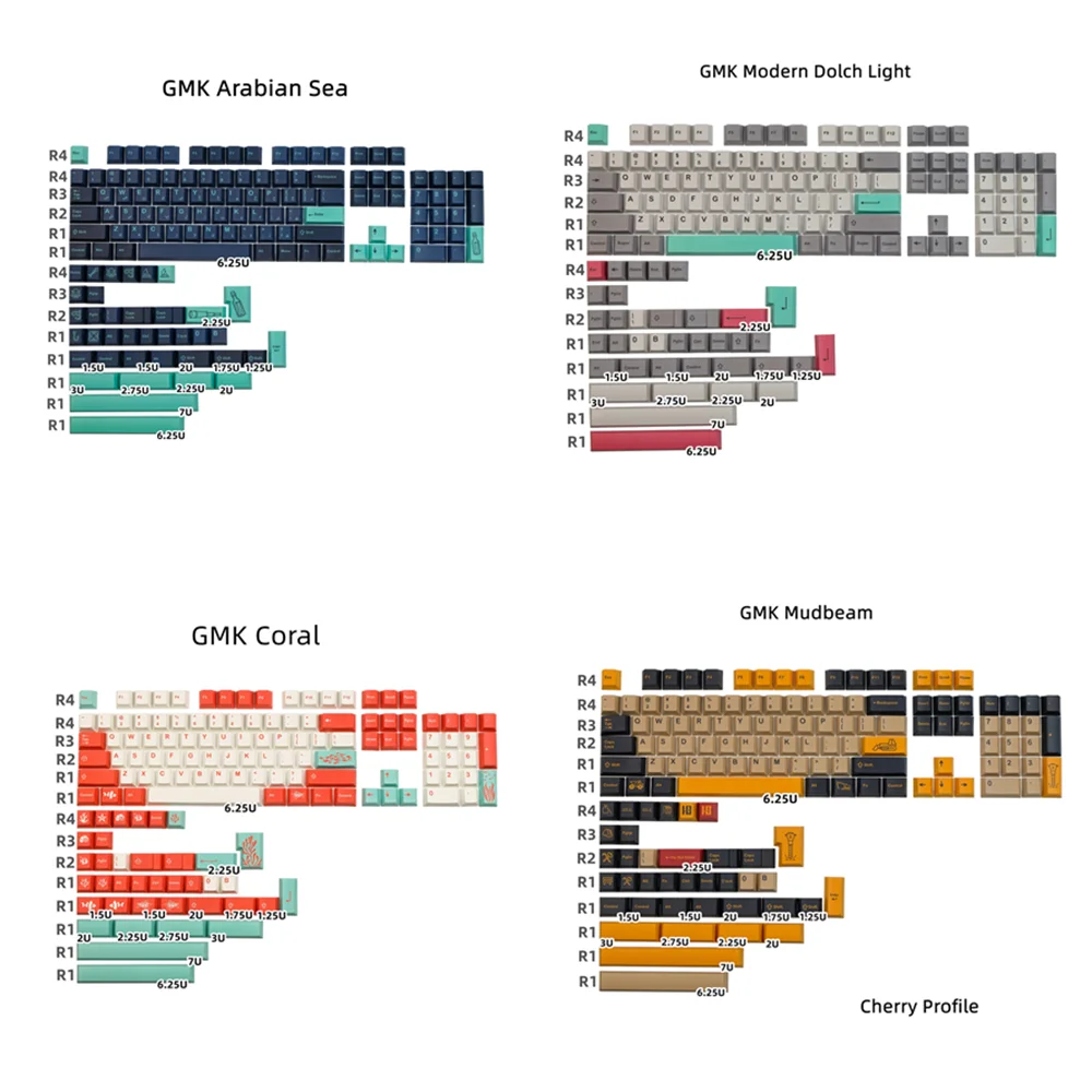 GMK Modern Dolch Keycap Arabian Sea Coral GMK Mudbeam Cherry Profile 140 Keys DYE Subbed Compatible Cherry MX Switch