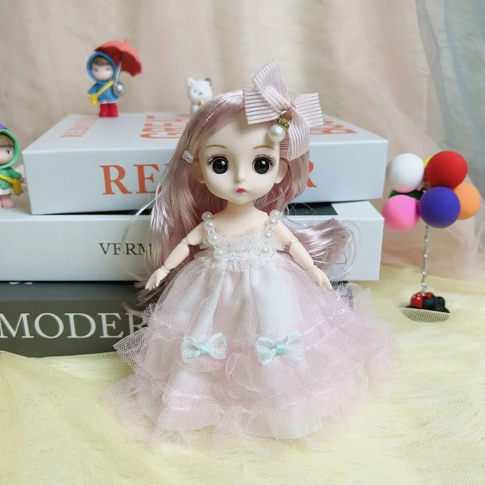 Movabl Joints 17cm Bjd Girls Doll Mini Large Skirt Hem Ruchome stawy Princess Dress Doll Convertible Clothes Thick Hair