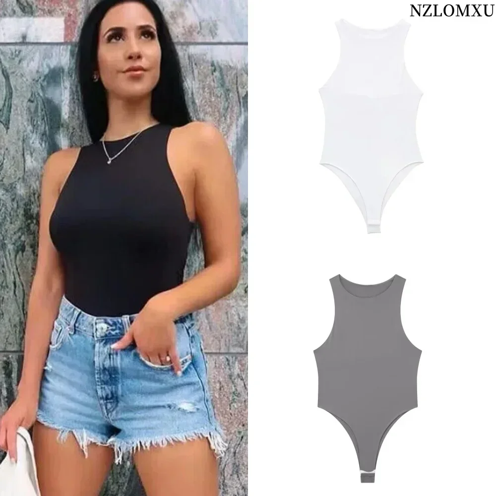 Sleeveless Black Bodysuit Women One Pieces White Body Woman Summer Grey High Cut Thong Bodysuit Streetwear Bodycon Romper