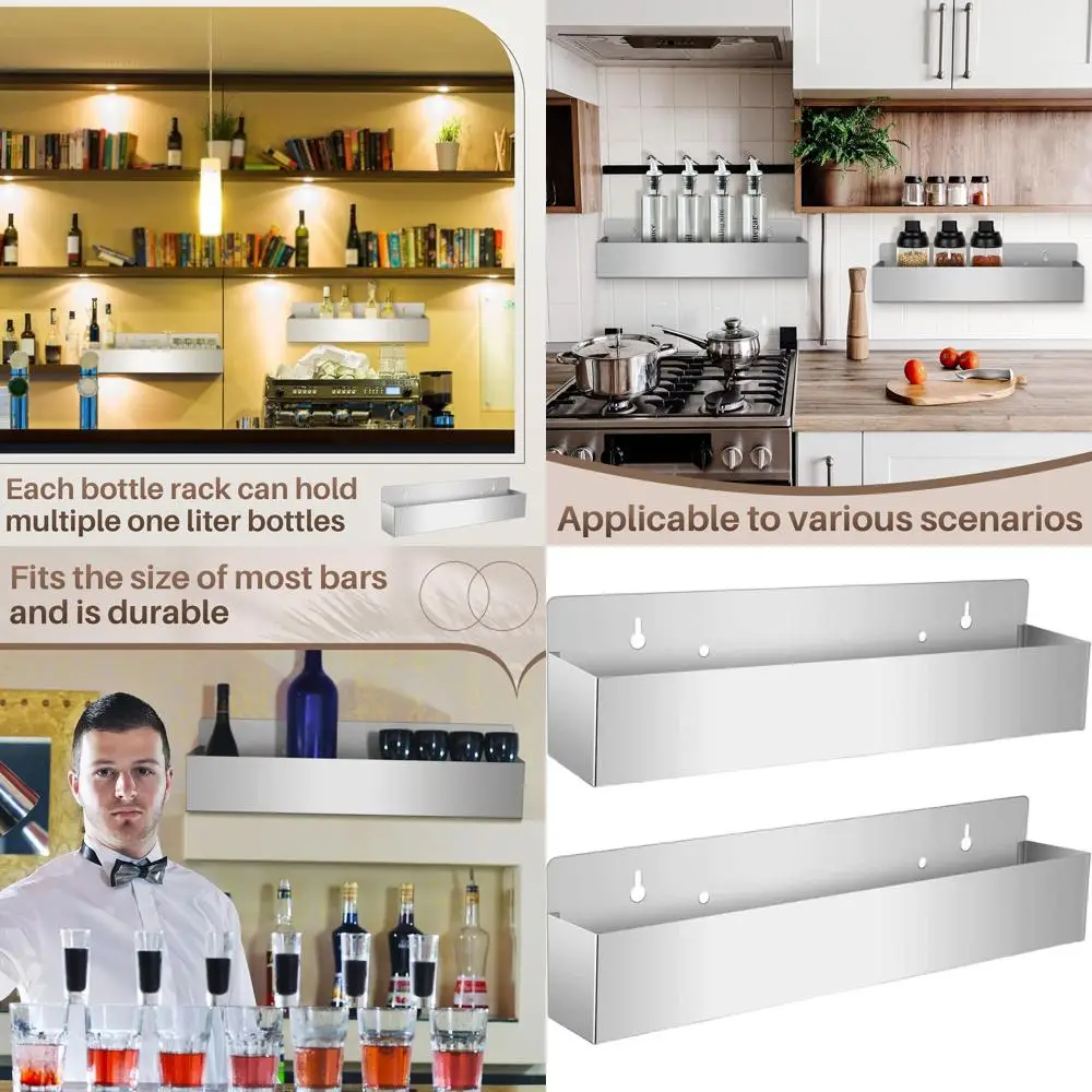

22-дюймовая настенная полка-держатель для бутылок из нержавеющей стали с одной перекладиной для барных стоек и баров, серебристая