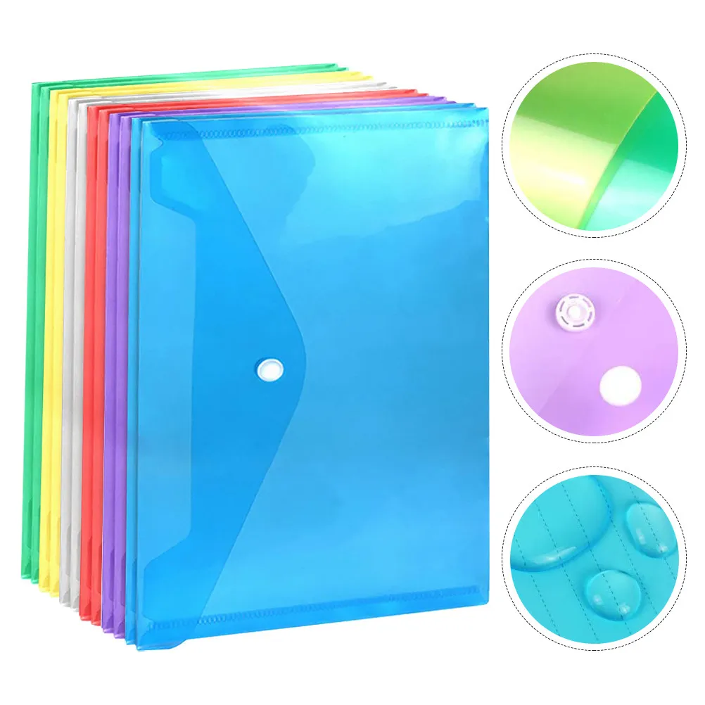 

12Pcs Colorful Document Organizer Classic A4 Size Tear Proof Plastic Storage Pouch File Holder for Office School