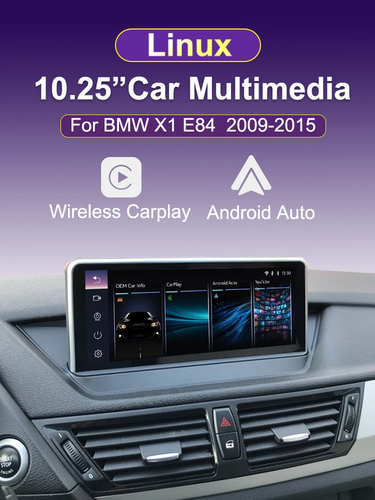 AUTOTOP 10,25 Zoll Linux Wireless Carplay Android Auto Touchscreen Autoradio für BMW X1 E84 2009-2015 CIC-System/ohne Werksbildschirm Youtube WiFi – Detail 1