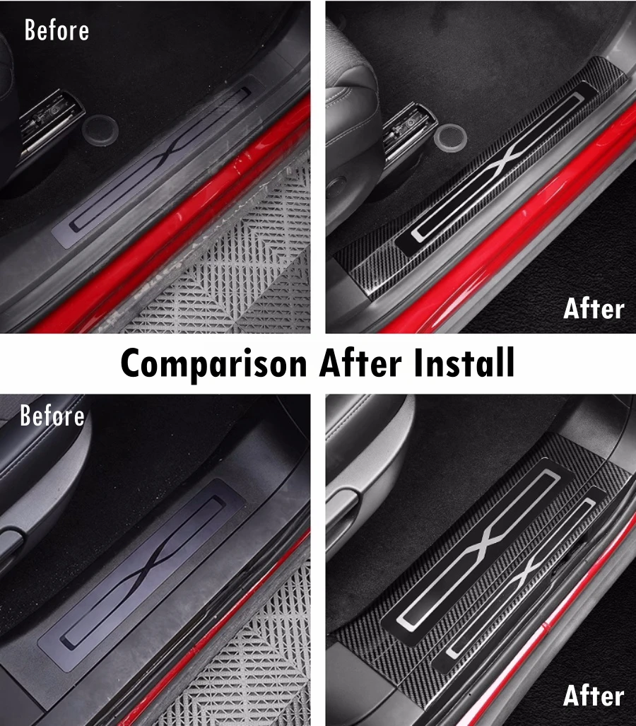 6PCS Stainless Door Sill Protectors for Tesla Model X 2018-2024 Carbonfiber Pattern Front Rear Door Welcome Pedal Covers