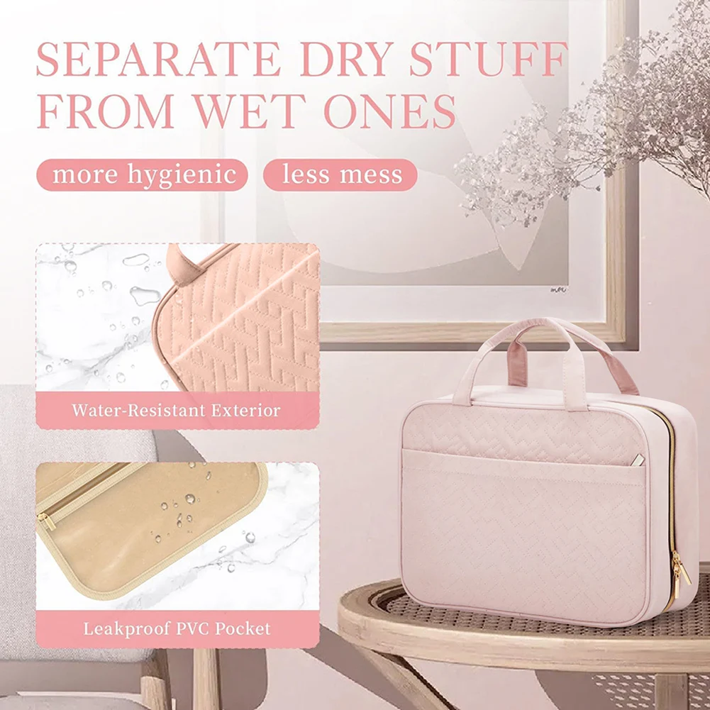Large Double Layer Travel Makeup Bag Large Capacity Portable Hook Wash Bag For Women Girls