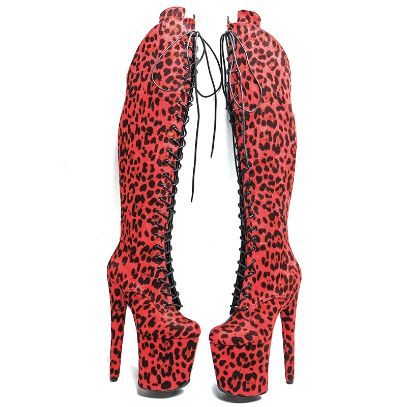 Leecabe 20CM/8 cali Leopard zamszowa cholewka z patentem PU Trend moda wysoki obcas platforma striptizerka obcas buty do tańca na rurze