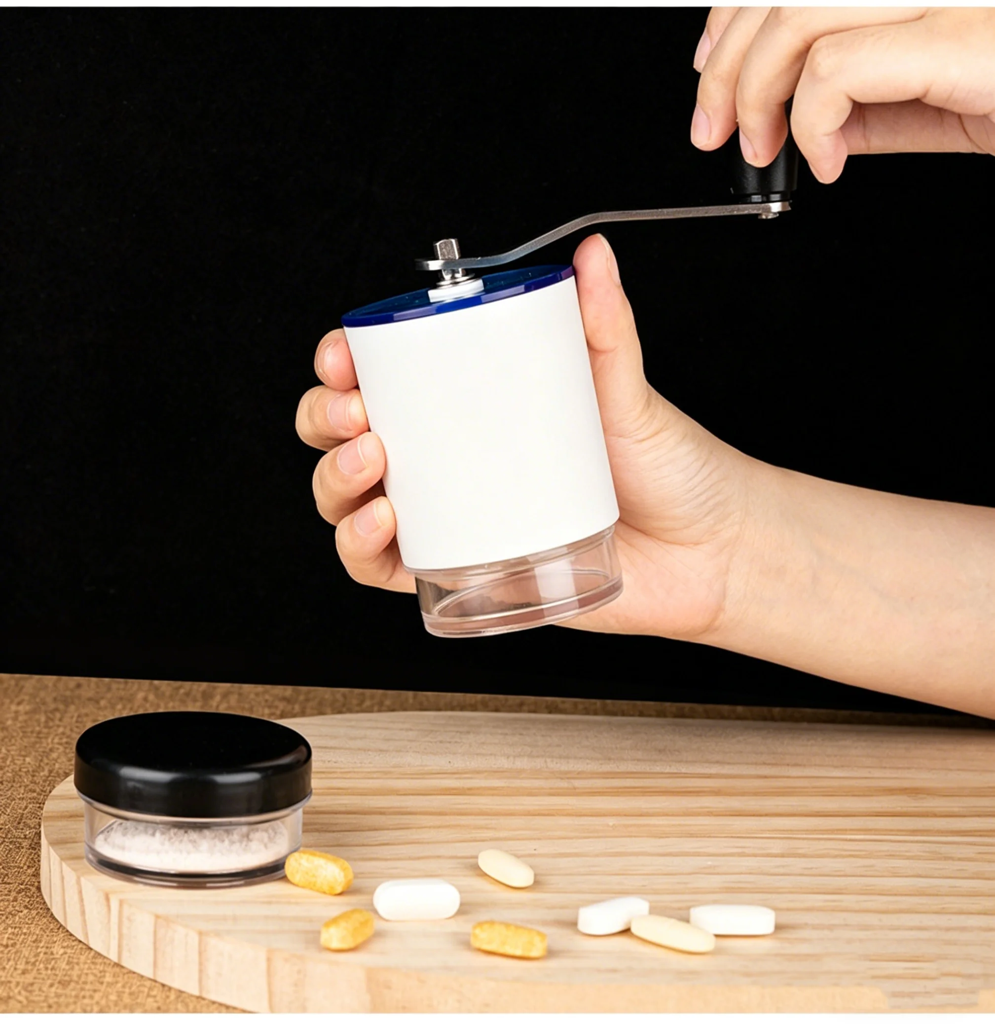Compact Portable Pill Crusher Grinds Vitamins and Tablet into Fine Powder Suitable for Seniors and Pet Medication Administration