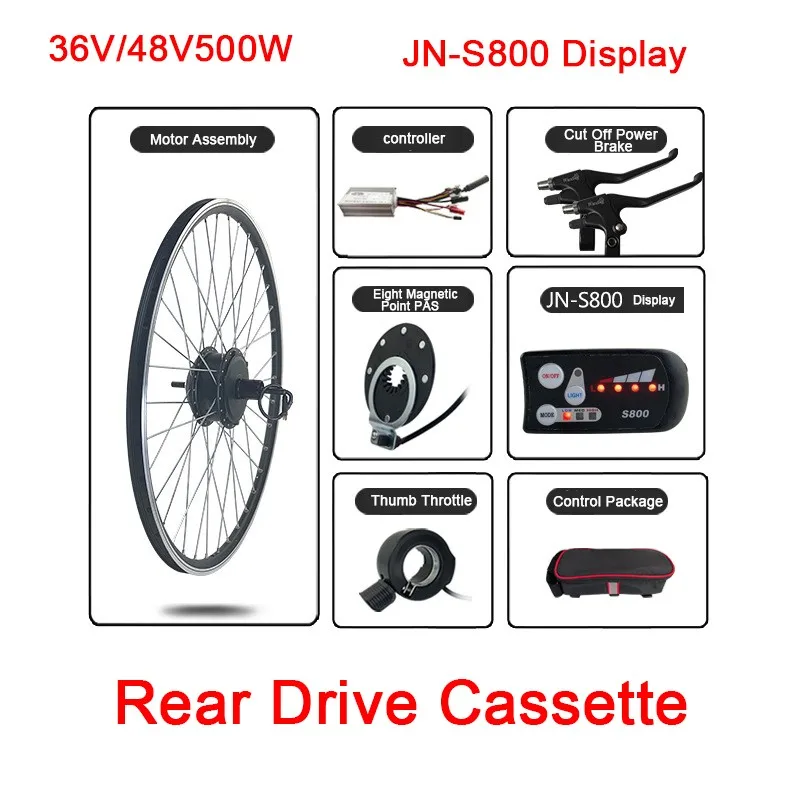 Mountain bike Conversion Kit 36V 48V 500W Rear Drive Cassette Motor JN 22A Controller S866/UKC1 Display e-Bike refit Accessory