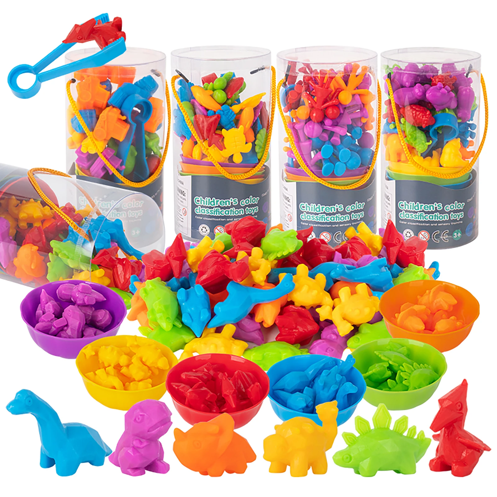 Counting Animal Models Paired With Classification Bowl Sets To Learn Mathematics, Colors, Soft Rubber Classification Toys