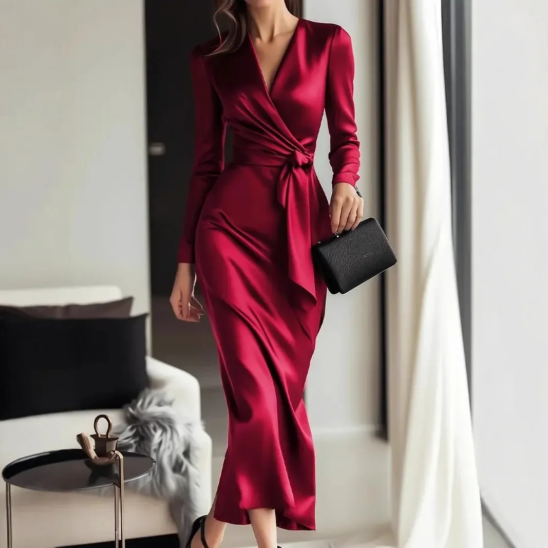 AliExpress Red Satin Wrap Dress