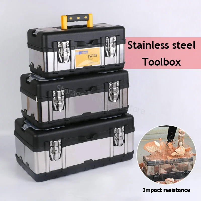 Household portable stainless steel tool box storage box industrial grade empty large toolbox suitcase metal tool organizer box