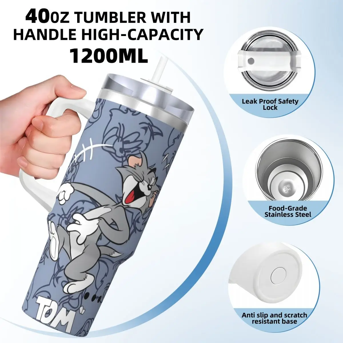 Cartoon Tom And Jerry Printed Tumbler Cold Drink Water Bottle Keep Heat Stainless Steel Coffee Mug Custom Beach Car Mugs