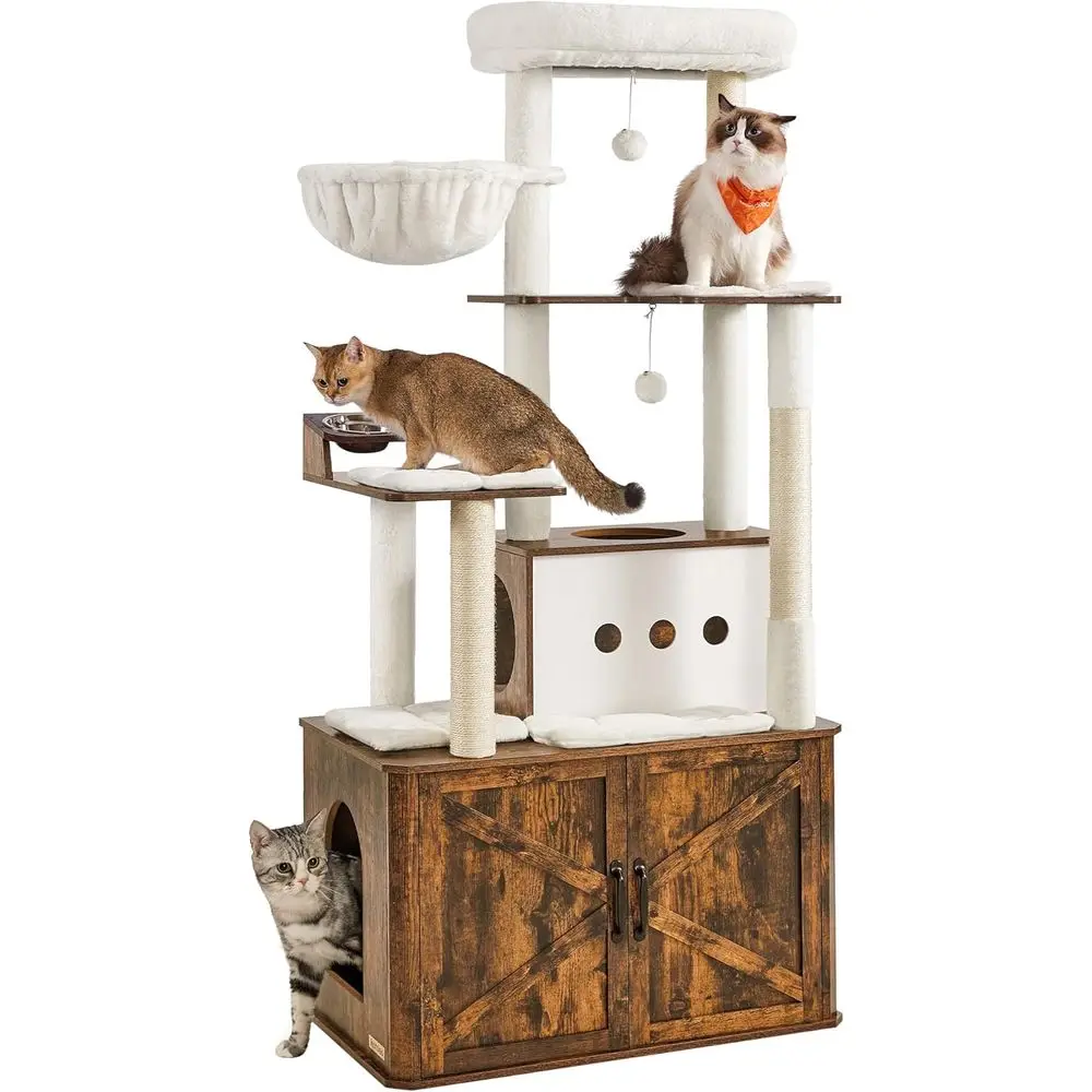 66 Inch Multi Level Cat Tower with Litter Box